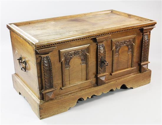 A 19th century Swiss walnut coffer, W.3ft 10in.